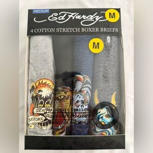 RARE/ ED HARDY MEN'S 4 Pack Cotton STRETCH BOXER BRIEFS SIZE MEDIUM NIB $38.00